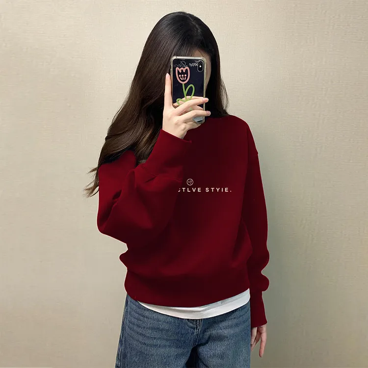 2025新款爆款安可拉红色长袖秋季外套宽松上衣女韩版慵懒风卫衣女