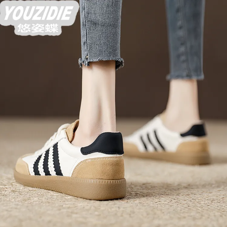 YOUZIDIE真皮软底德训鞋女款2025透气新款夏季舒适跑步鞋厚底网面