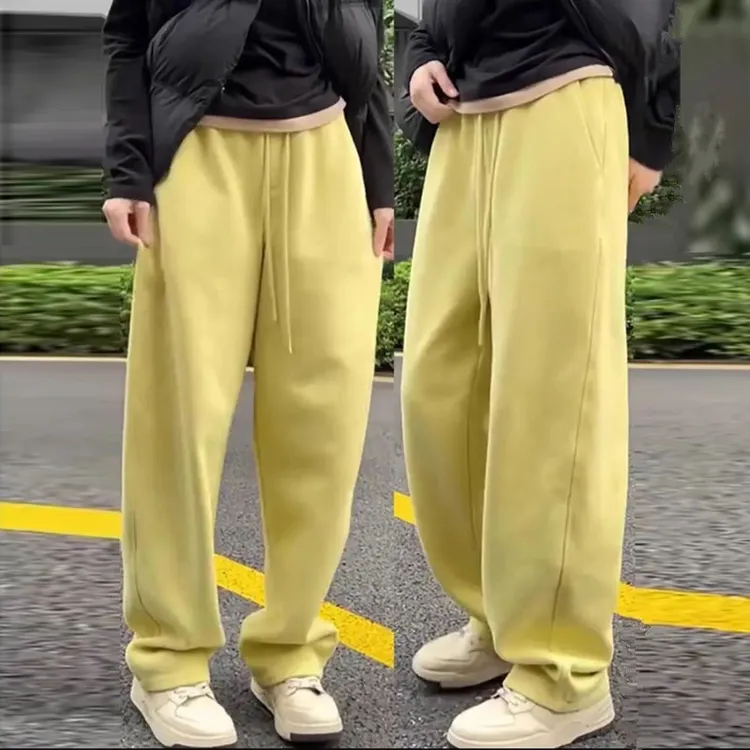 春秋新款小众极简宽松显瘦休闲裤松紧腰阔腿裤高腰百搭直筒卫裤女