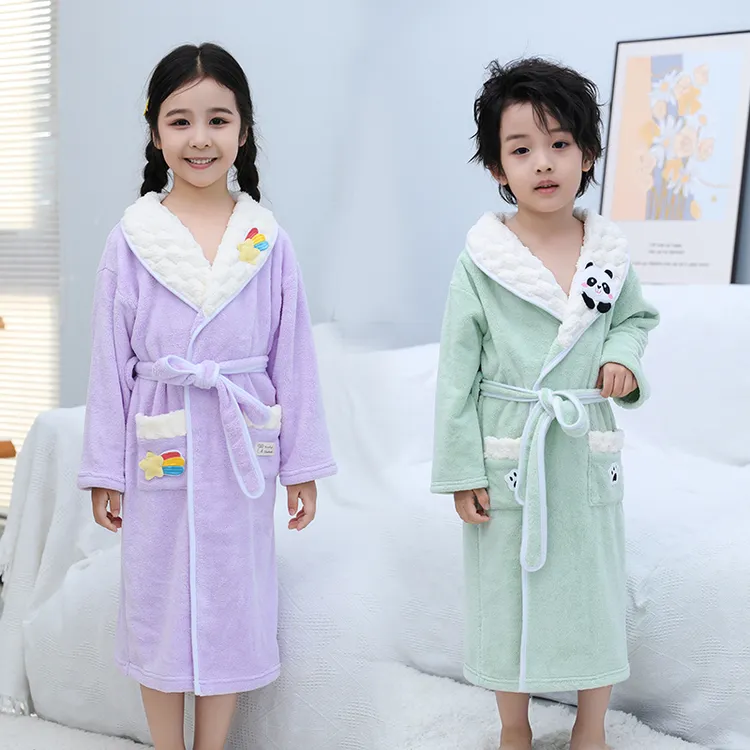 好贝尼秋冬儿童加厚可爱浴袍洗澡家用吸水浴衣保暖珊瑚绒家居服