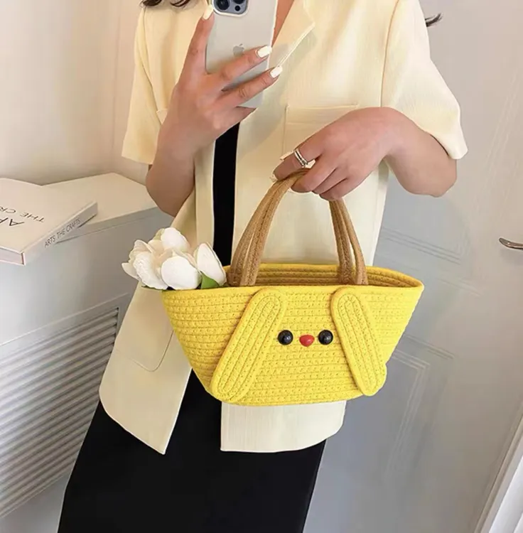 【粉丝专属】卡通玉桂狗棉线手工编织小众家用女款手拎篮子包