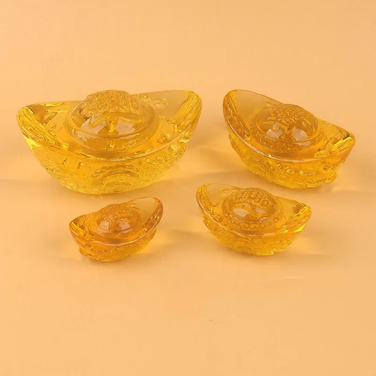 创意黄水晶元宝摆件天然龙纹琉璃元宝大小号聚宝盆装饰品吉祥满堂