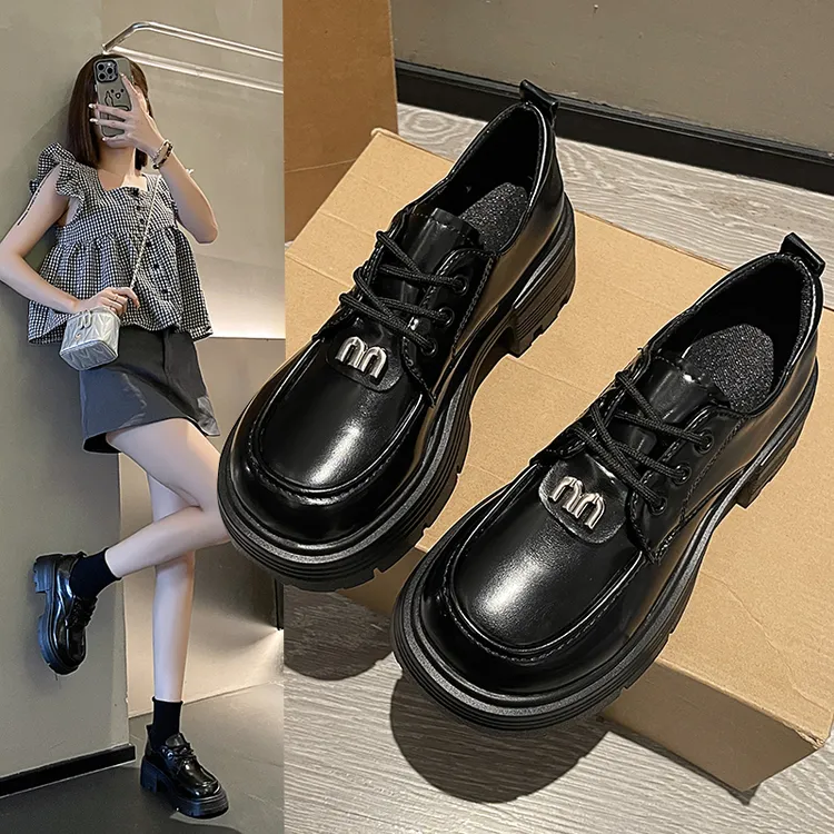 2025春秋新款乐福鞋圆头小单鞋厚底防滑英伦风小皮鞋皮鞋女厚底