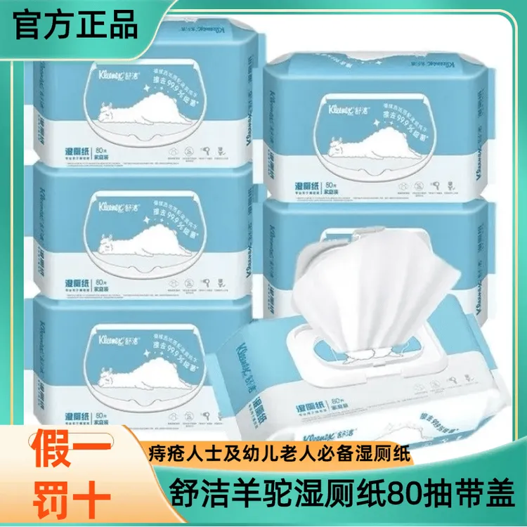 （80抽*6包）舒洁湿厕纸痔疮老人宝宝用木浆湿纸巾带盖可冲入马桶家