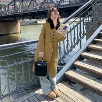 米白色中长款小个子羊毛双面呢子大衣女秋冬新款宽松加厚毛呢外套