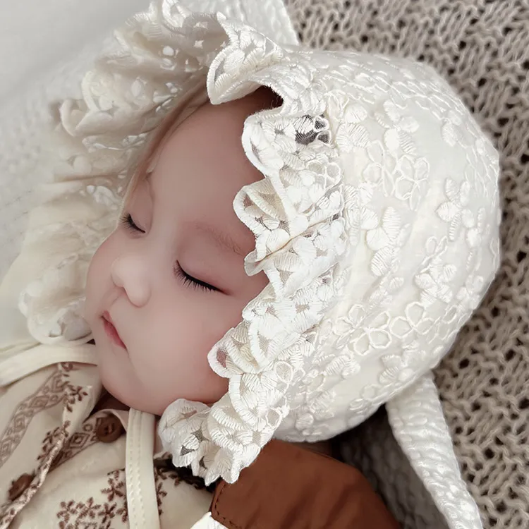 【小布丁】婴儿帽子春秋款新生儿帽子胎帽蕾丝公主帽女宝宝宫廷帽萌