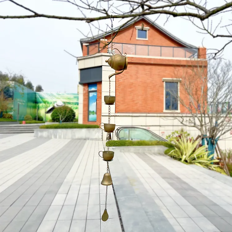 户外庭院做旧复古铁艺风铃雨链花园挂件装饰品阳台水壶导雨链欧式