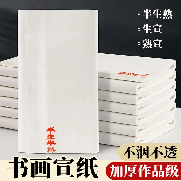御宝阁加厚宣纸半生半熟书法作品纸初学者毛笔字练习四尺对开生宣