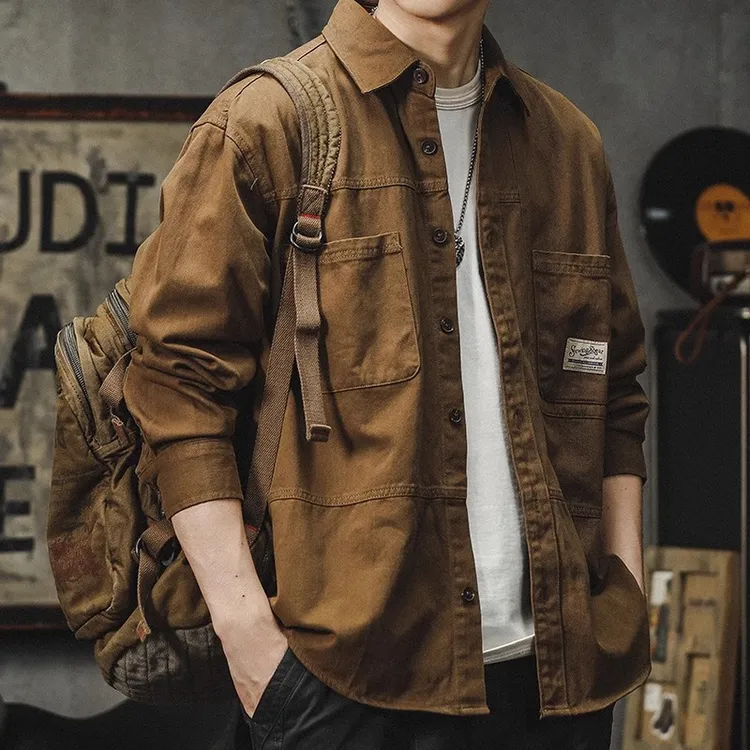 MR.MUDI/穆迪先生美式工装衬衫式夹克外套男衬衣春秋新款宽松日系