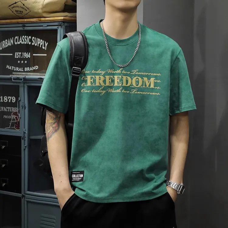 MR.MUDI/穆迪先生美式复古圆领纯棉ins短袖T恤男大码夏季薄款体恤