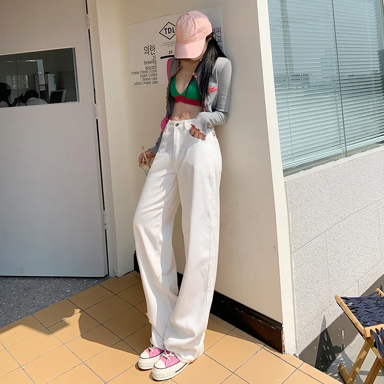 白色牛仔裤女直筒加长裤子春秋女士爆款2024新款窄版高个子显瘦