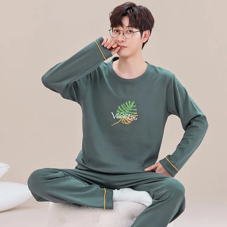 长袖长裤睡衣男春秋季纯棉薄款青少年学生卡通套装男士大码家居服