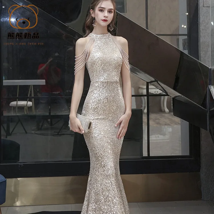 晚礼服裙女2025新款宴会气质鱼尾轻奢小众主持人订婚宴礼服mdd