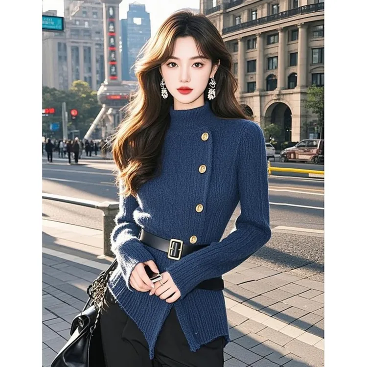 2024新款女士冬季韩系独特别致高领收腰百搭潮流锦江春色来天地