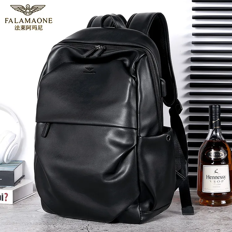 法莱阿玛尼真皮双肩包休闲电脑包高级时尚旅行包大容量背包学生