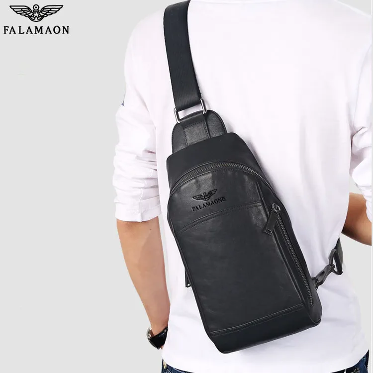 法莱阿玛尼胸包男真皮单肩斜挎包新款男包胸前小背包斜挎包男潮