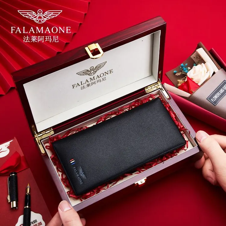 法莱阿玛尼钱包男士长款2025款真皮青年超薄时尚头层牛皮男款钱夹
