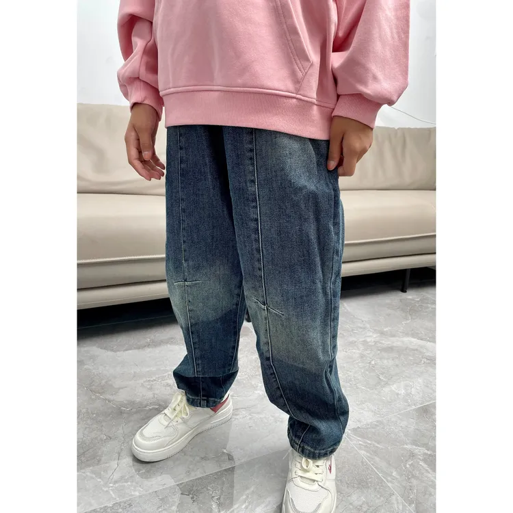 儿童牛仔裤裤子春秋男童女童中性休闲宽松老爹裤直筒百搭春季