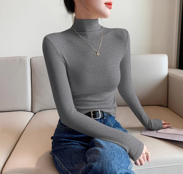 螺纹黑色半高领打底衫女内搭长袖秋冬季2025新款显瘦百搭修身上衣