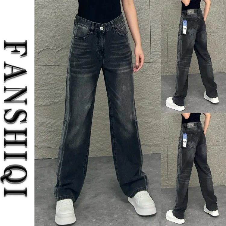 2024秋季新款男士水洗黑灰色精梳棉牛仔裤宽松直筒休闲牛仔裤3108