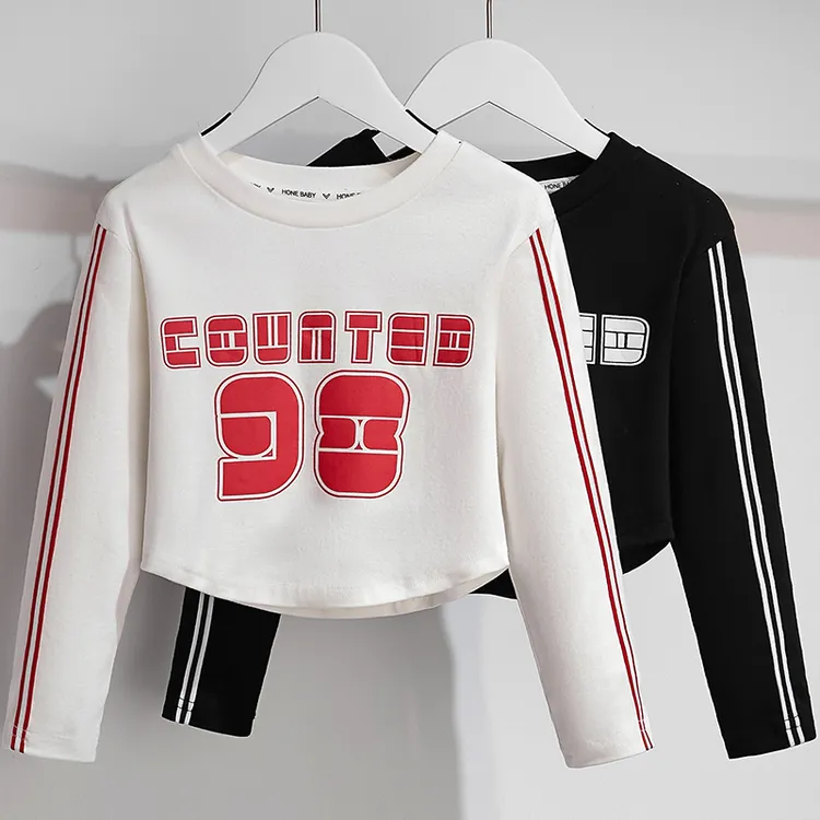 女童春秋短款T恤2025洋气女孩网红时髦长袖上衣中大童春装打底衫