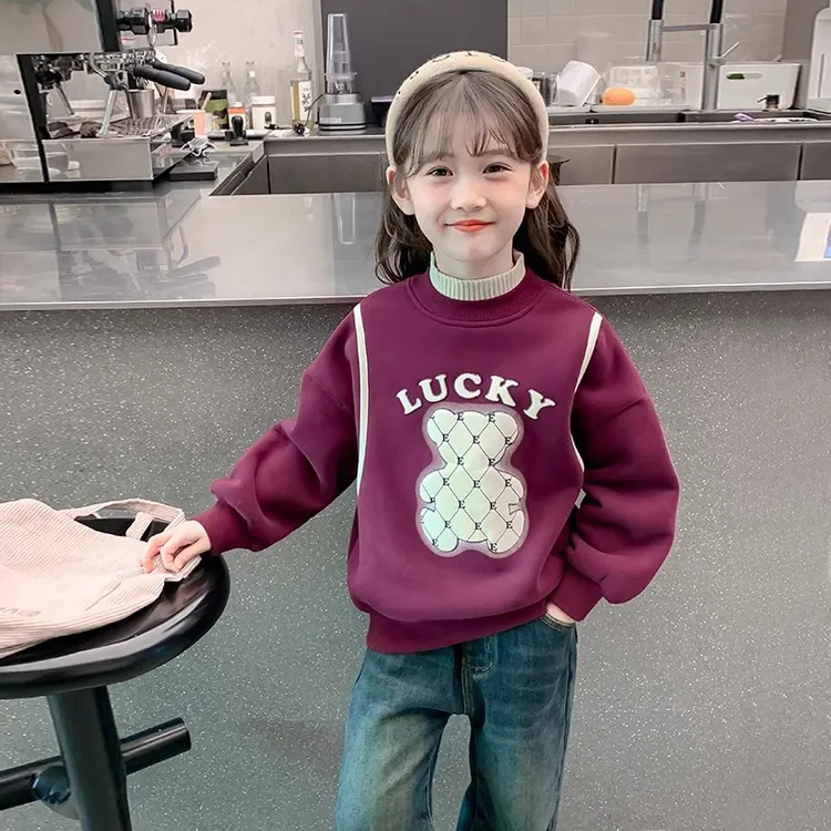 女童加绒卫衣2025秋冬装新款洋气中大儿童冬季半高领保暖打底上衣