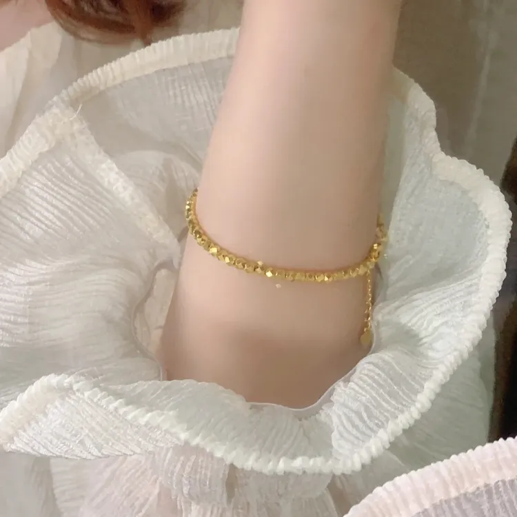 足金999超闪蹦迪链蹦迪珠黄金手链珠珠链手工玉线版轻奢结实送礼