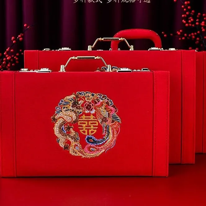 结婚龙凤双喜密码锁订婚彩礼盒礼金箱高档礼金箱中式婚礼陪嫁喜庆