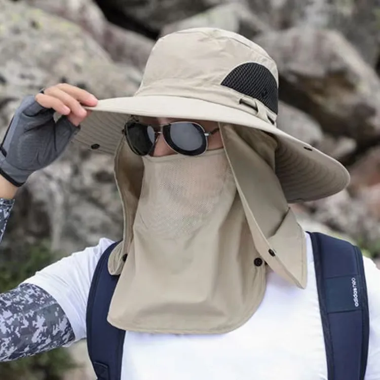 帽子男夏季防晒遮阳防紫外线登山帽护颈帽可拆卸面罩帽子垂钓钓鱼