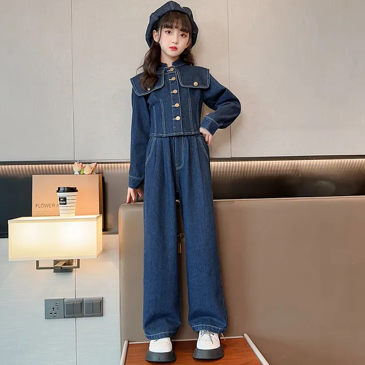 女童春秋款休闲时髦女孩大儿童装网红洋气炸街牛仔套装潮衣服6岁7