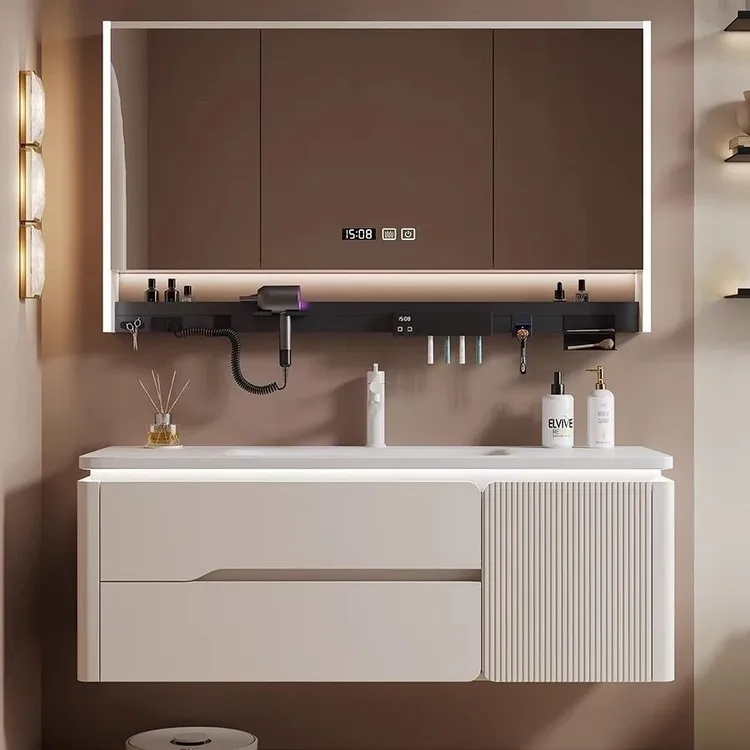 2024新款一体盆奶油风柜组合可丽耐浴室柜组合卫生间洗漱台洗脸盆