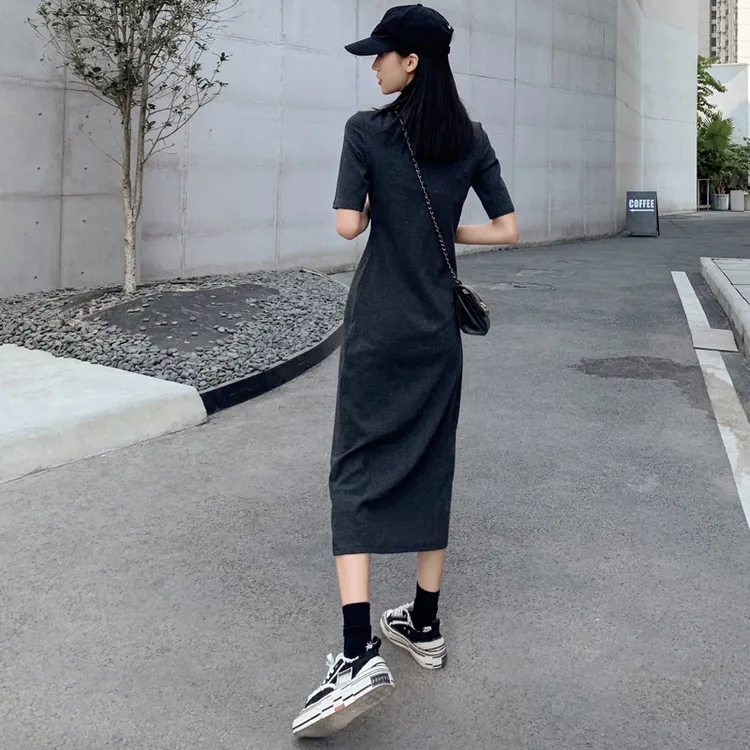 收腰时尚连衣裙女春夏秋季2025新款气质内搭显瘦夏季短袖包臀裙子