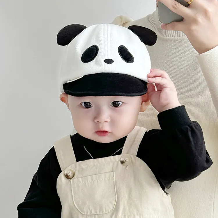 婴儿帽子秋冬季软檐可爱熊猫男童鸭舌帽春秋遮阳女宝宝幼儿棒球帽