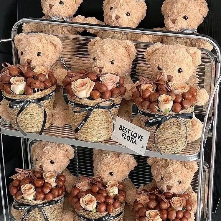 板栗熊抱抱桶草编花篮海狸Loopy露比毛衣熊毛绒玩具diy礼物材料包