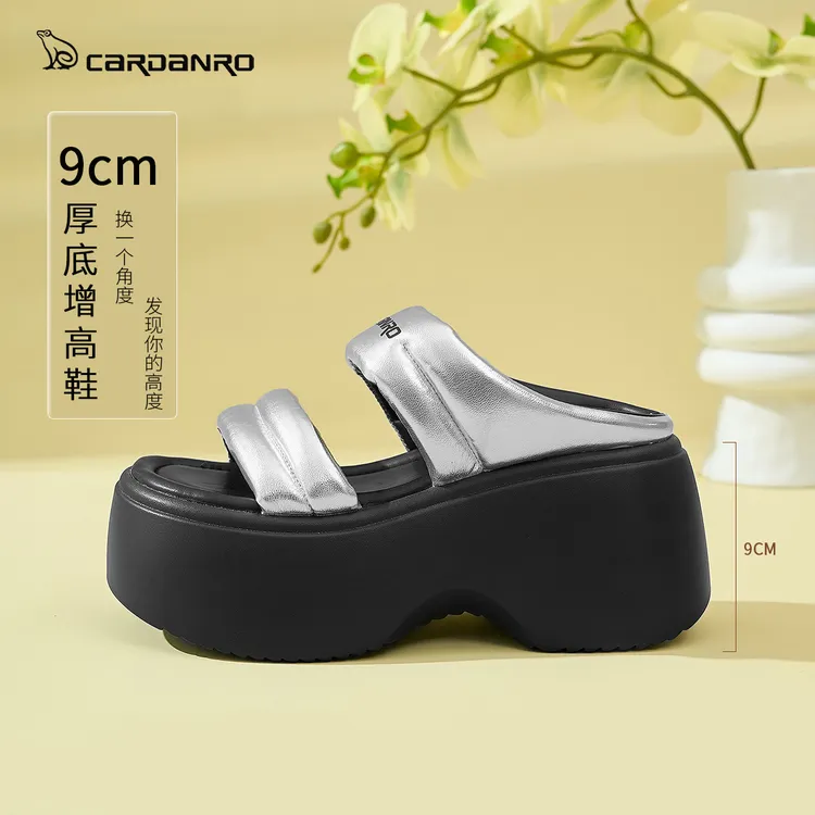 Cardanro/卡丹路一字拖凉拖鞋女款2025夏凉鞋厚底9CM增高时尚百搭