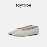 faytobe方头僧侣鞋早春新品胎牛皮浅口单鞋小众设计通勤豆豆鞋