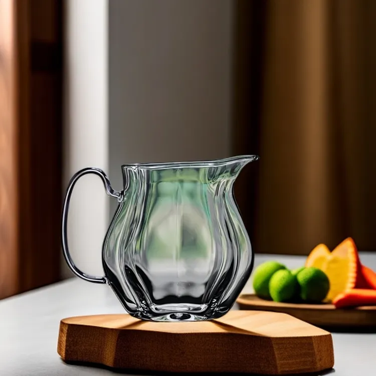 途逍 花瓣瓜棱纹手工公道杯手工带手柄加厚功夫茶具耐热透明新款