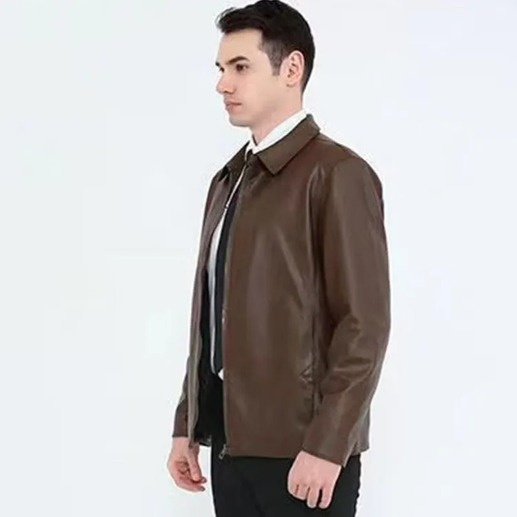 خېروم چاپان男士商务皮衣百搭纯色春秋立领休闲百搭帅气时尚男士