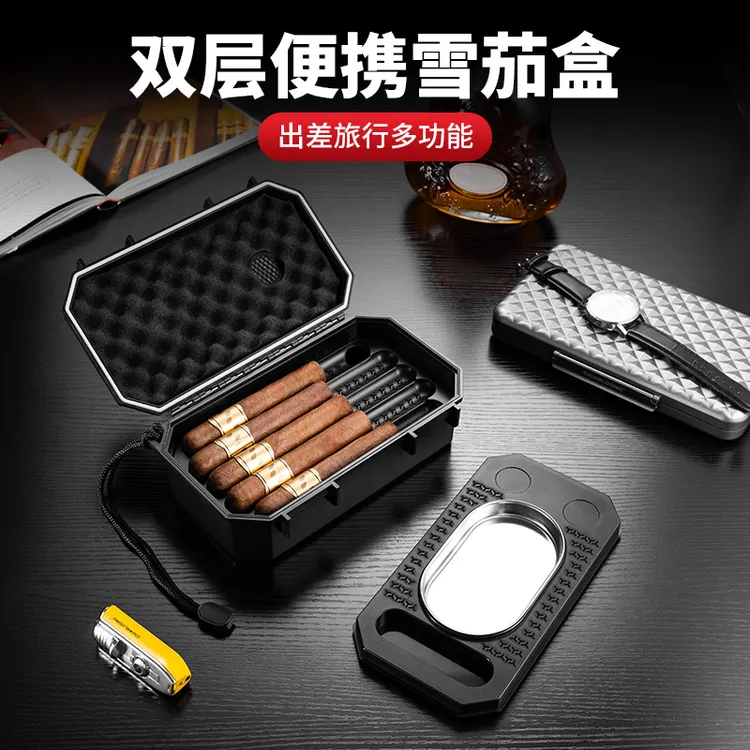 重复+曾 雪茄盒双层10支装保湿烟盒烟缸打火机收纳盒套装CA-24JN