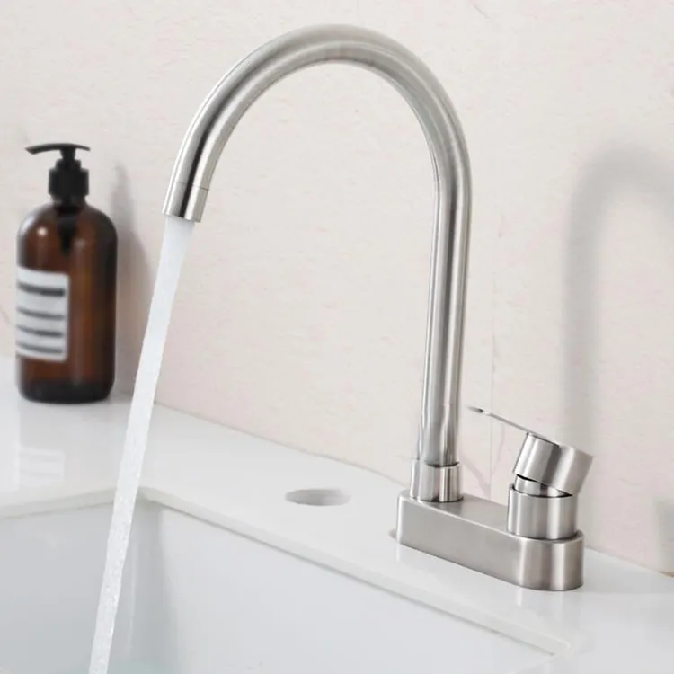 不锈钢水龙头厨房卫生间通用双孔三孔老式菜盆旋转面盆洗菜盆龙头
