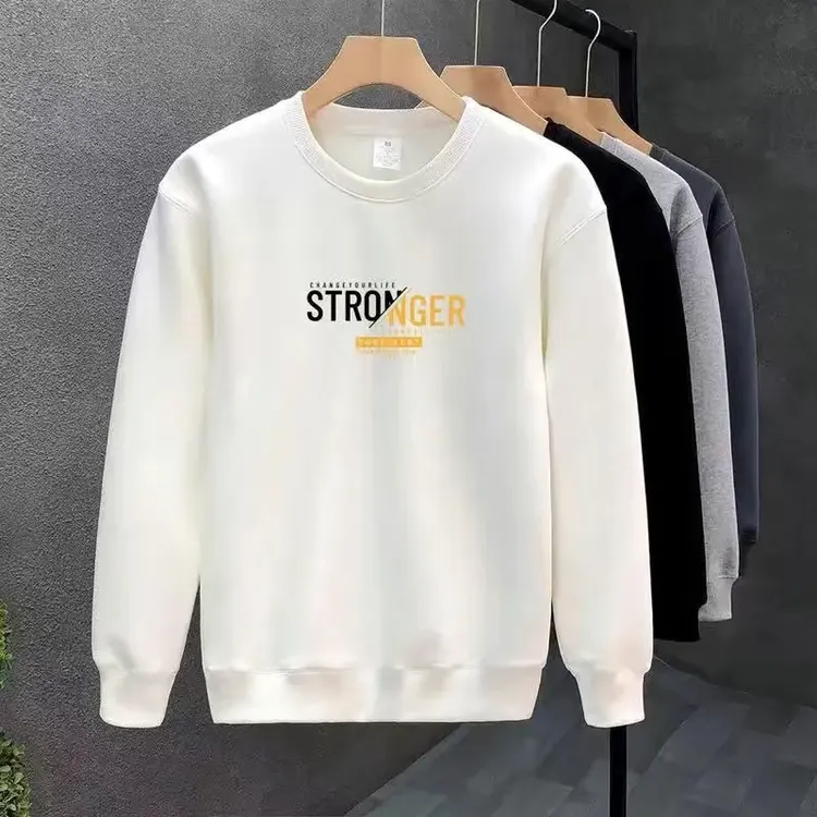 高档男士卫衣纯棉新款秋冬季加绒加厚休闲圆领套头长袖T恤打底衫