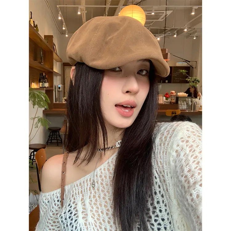 日系百搭纯色贝雷帽子女秋冬英伦复古前进帽显脸小时尚画家报童帽