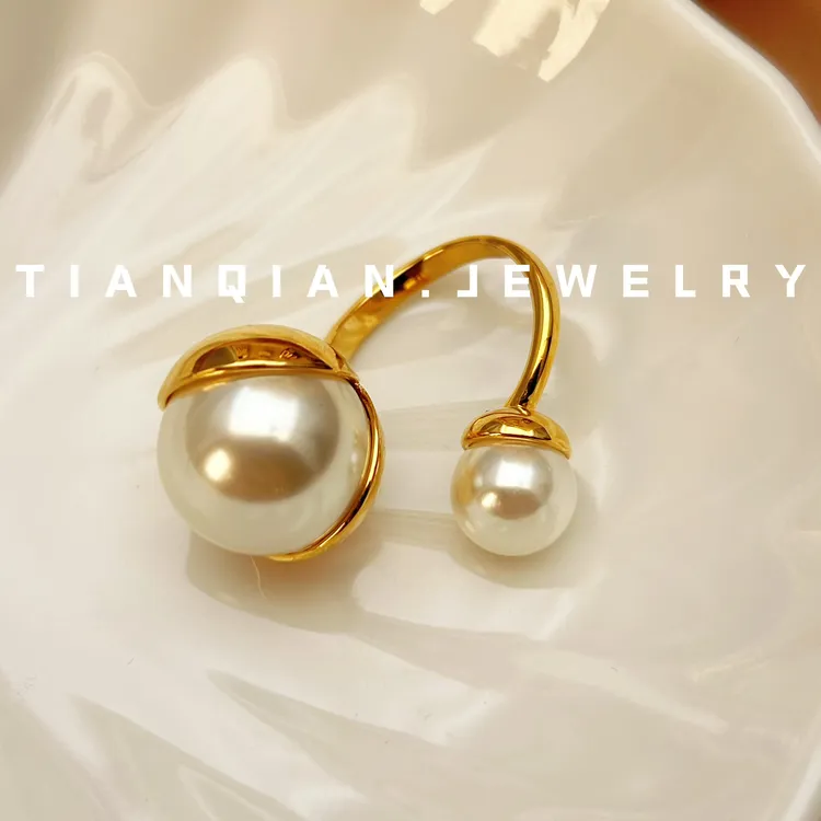 铜合金仿珍珠戒指 T.Q【浅爱】大小珠珠开口可调节戒指