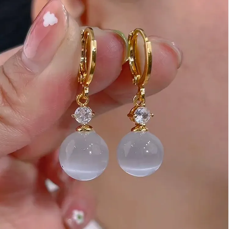 铜合金耳饰 金色圆珠球球耳扣爆款高级感气质小众耳环圆脸显瘦