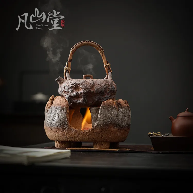 围炉煮茶炭炉手工粗陶三足器耐高温陶瓷明火加热炉酒精炭火茶炉