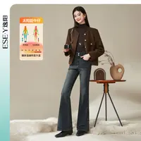 逸阳加绒复古牛仔微喇裤女2025年冬新款高腰显瘦时尚喇叭长裤子