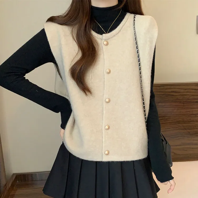 加厚小个子女生圆领短款针织马夹女秋冬百搭开衫内搭外穿马甲