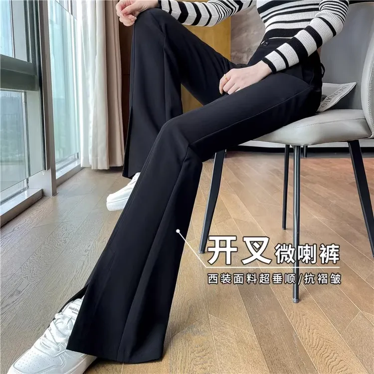 微喇叭裤子女春秋加厚2025爆款新款高腰显瘦开叉西装休闲垂感女裤