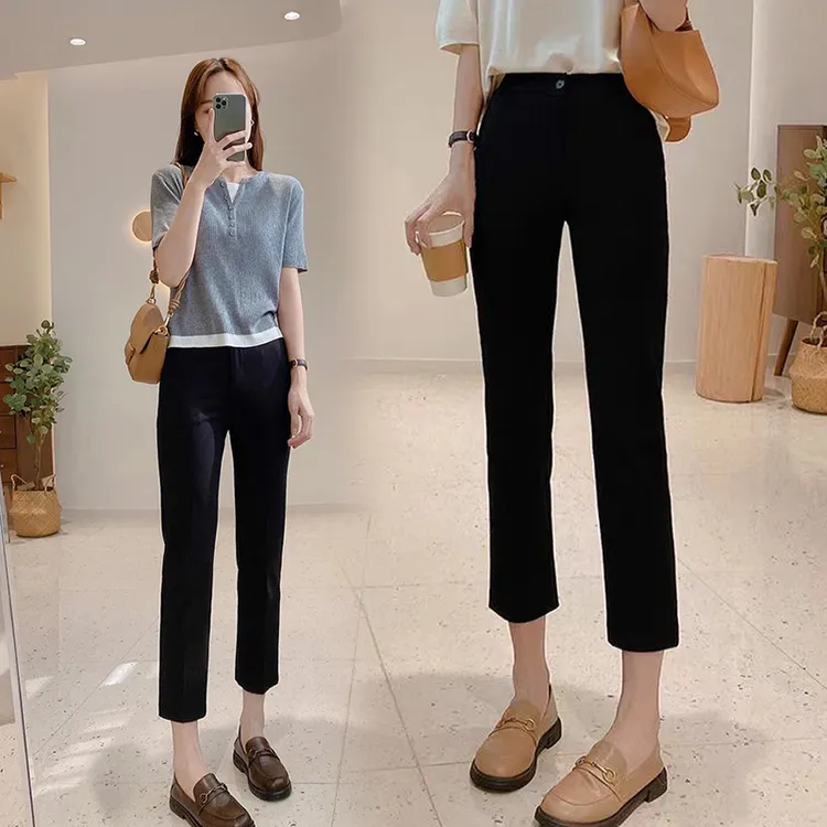 腿精【筷子腿】垂感烟管裤女春秋九分西装小个子八分休闲宽松直筒裤