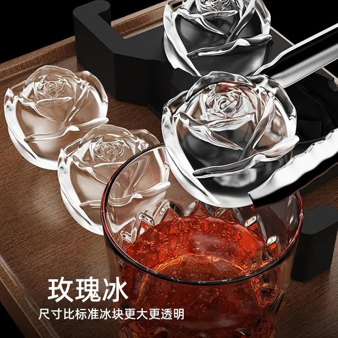 透明冰球模具硅胶冰模威士忌冰球玫瑰型制冰盒水晶冰格模具家用